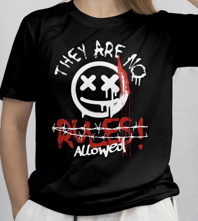 No Rules Allowed Shirt, Grunge Graphic Tee, Edgy Streetwear Shirt, Smiley Face T-Shirt