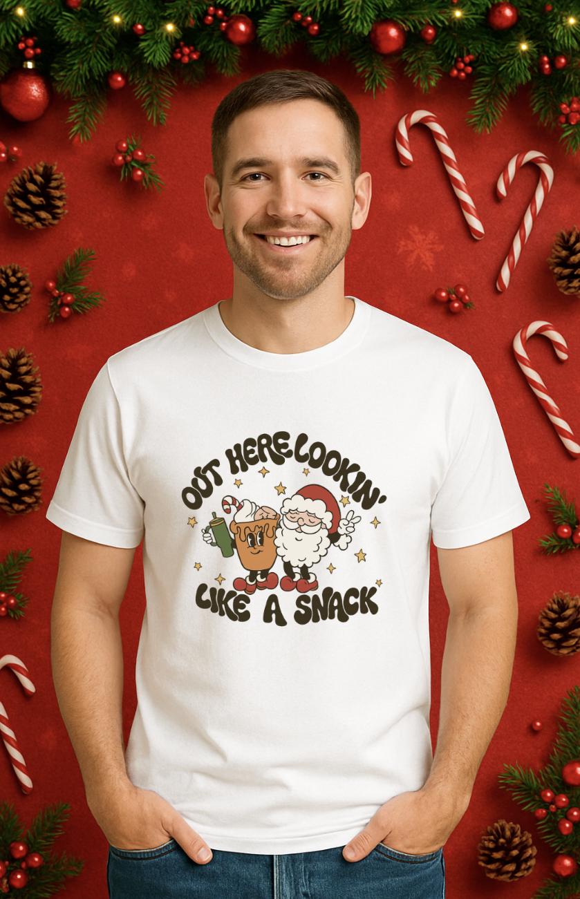 Funny Christmas for Men & Women | Humor Tee | Retro Shirt | Out Here Lookin’ Like a Snack