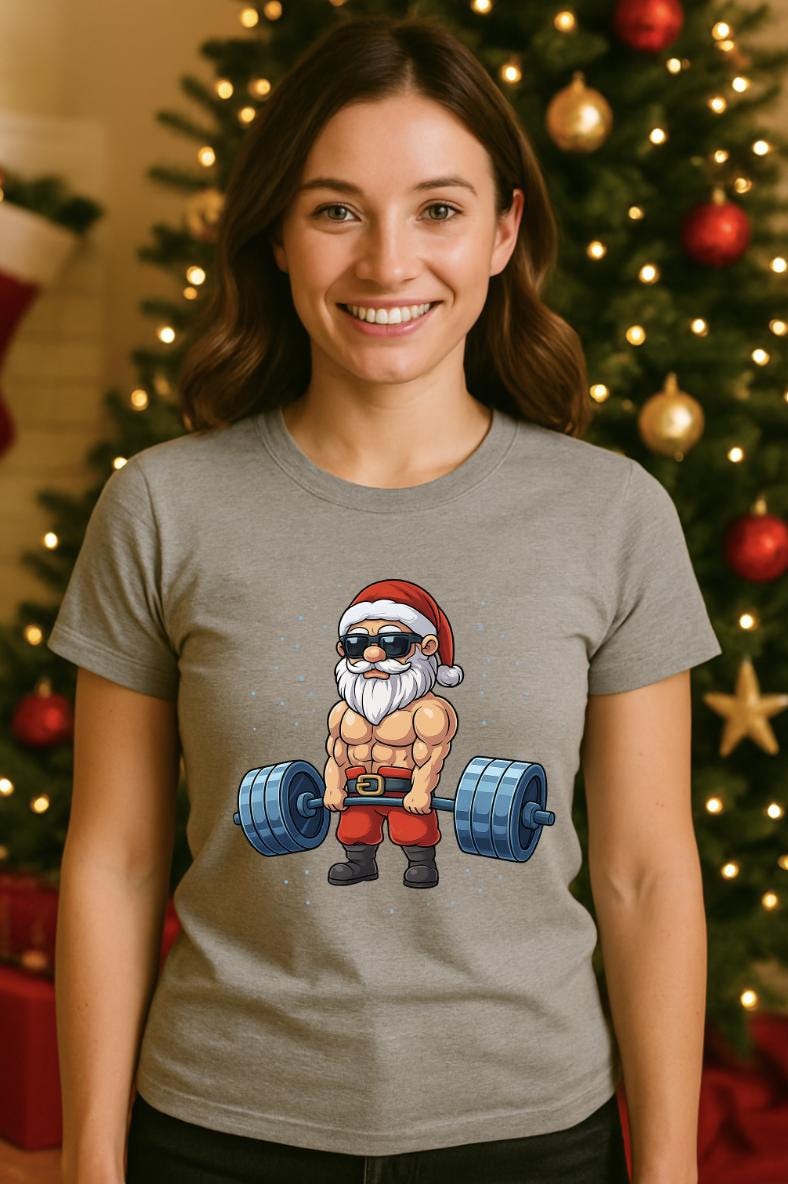 Muscle Shirt | Funny Christmas Workout Tee | Jacked Santa Claus Weightlifting Shirt | Holiday Gym T-Shirt