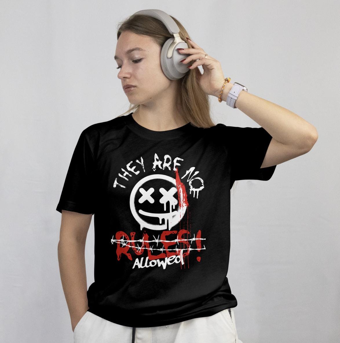 No Rules Allowed Shirt, Grunge Graphic Tee, Edgy Streetwear Shirt, Smiley Face T-Shirt
