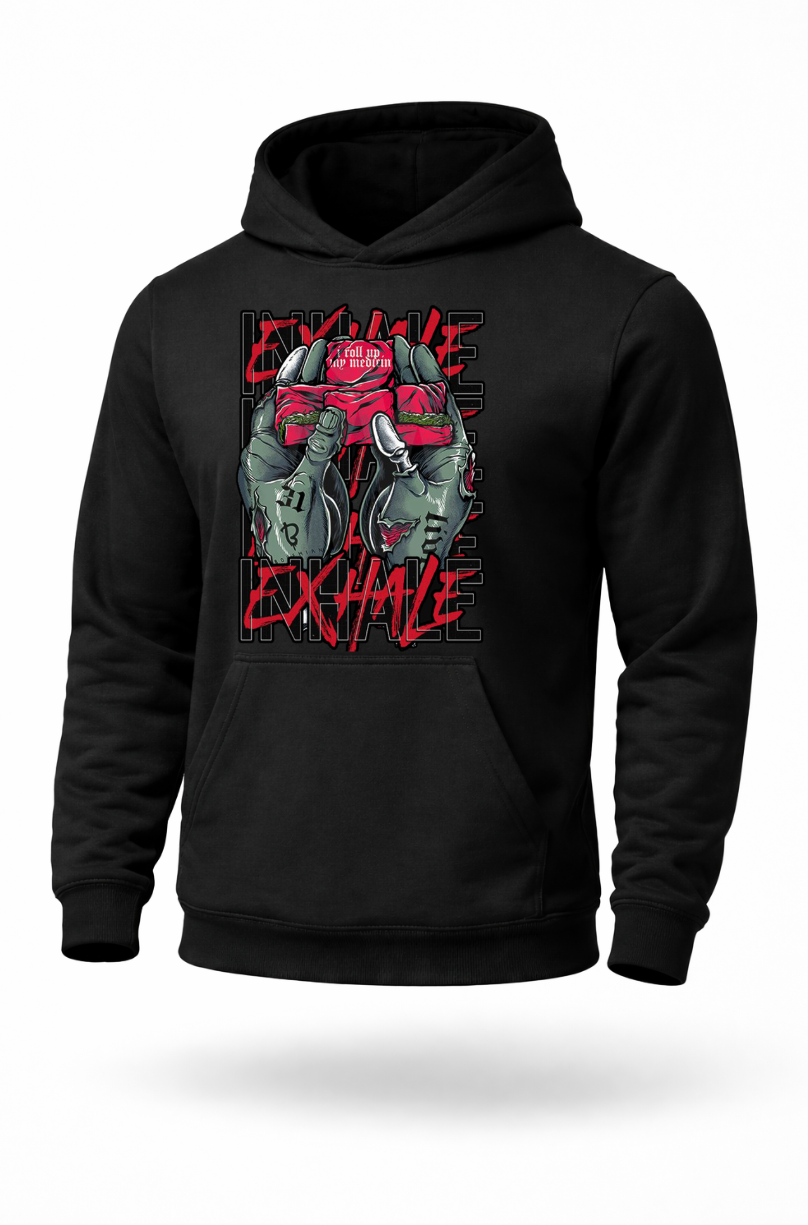 Inhale Exhale edgy streetwear graphic hoodie by Tailored Threadz