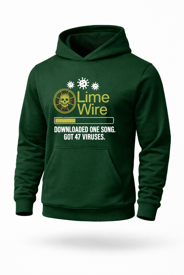 LimeWire retro internet virus graphic hoodie by Tailored Threadz