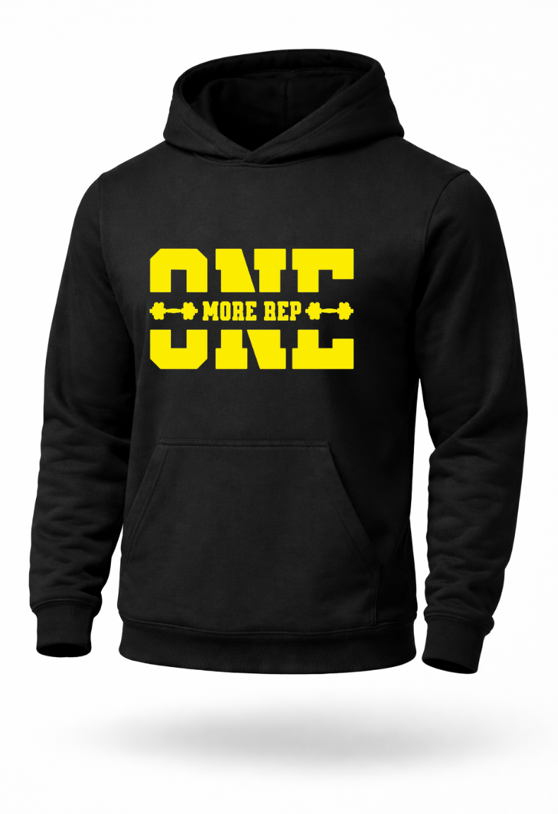 One More Rep fitness motivation gym hoodie