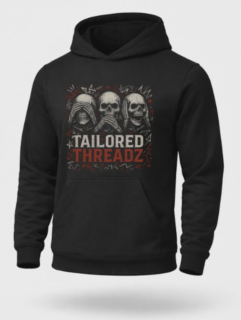 Hear See Speak No Evil Skull Hoodie – Dark Streetwear Graphic Hoodie