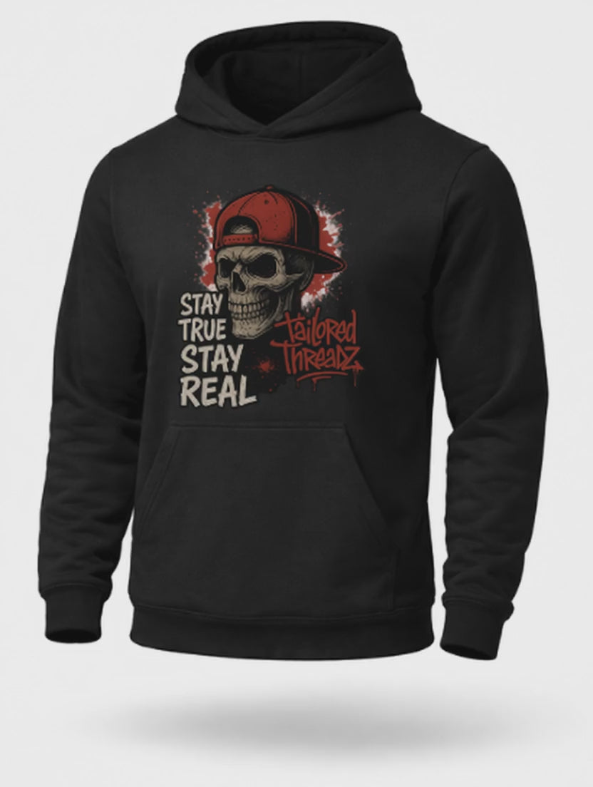 Stay True Stay Real Skull Hoodie – Streetwear Graphic Hoodie