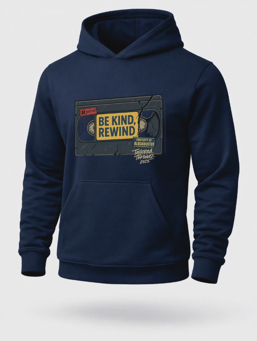 Be Kind Rewind VHS Hoodie – Retro 90s Movie Graphic Hoodie