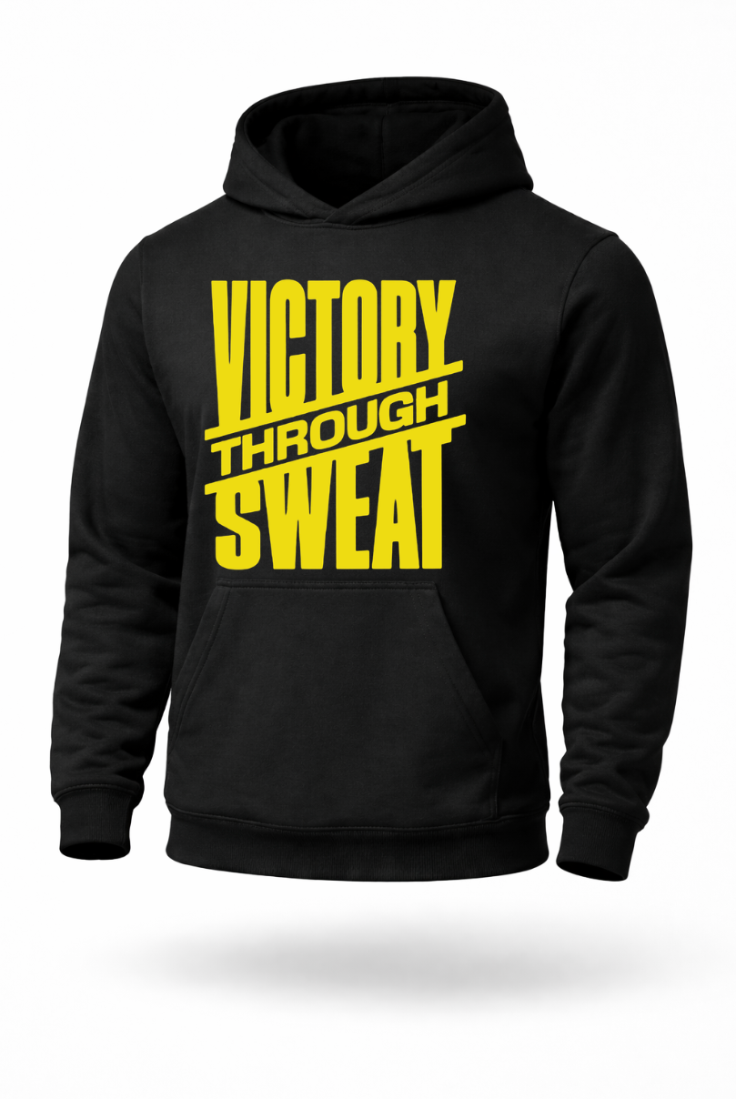 Victory Through Sweat gym motivation hoodie